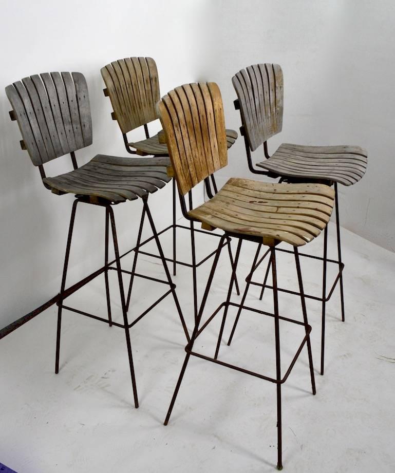 Four Weathered Wood Stools by Umanoff In Fair Condition In New York, NY