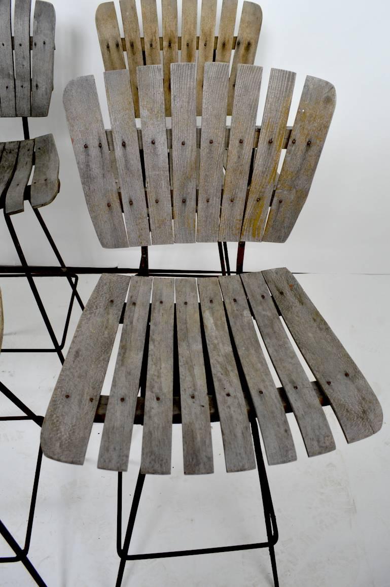 20th Century Four Weathered Wood Stools by Umanoff