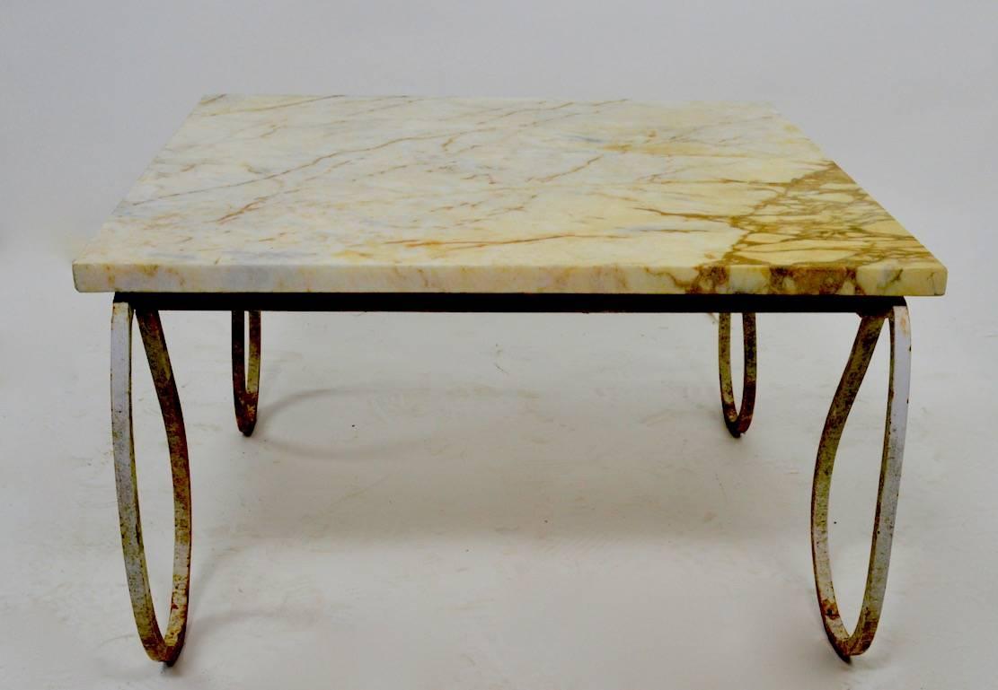 Mid-Century Modern Wrought Iron Marble-Top Table Attributed to Salterini