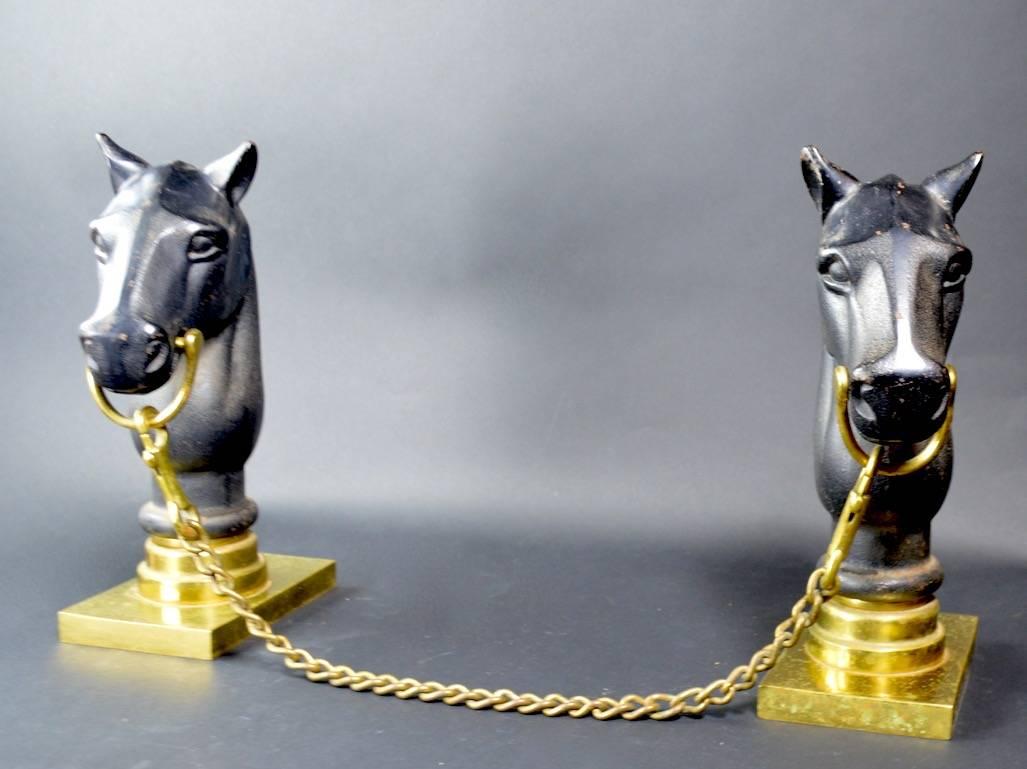 20th Century Pair of Horse Andirons