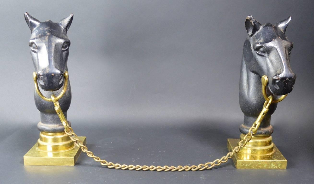 Pair of Horse Andirons In Good Condition In New York, NY