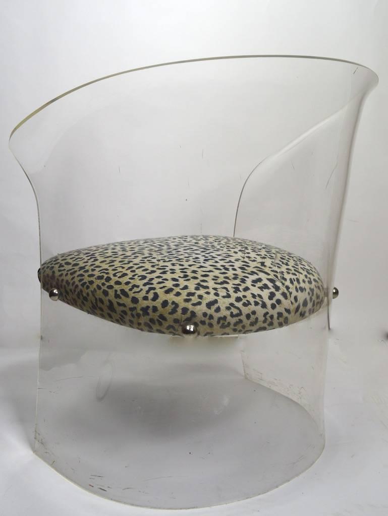 Mid-Century Modern Lucite Tub Chair with Cheetah Print Fabric Upholstery