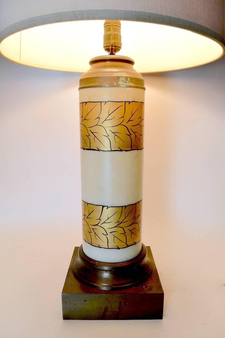 Pair of Gold Decorated Glass Table Lamps For Sale at 1stdibs