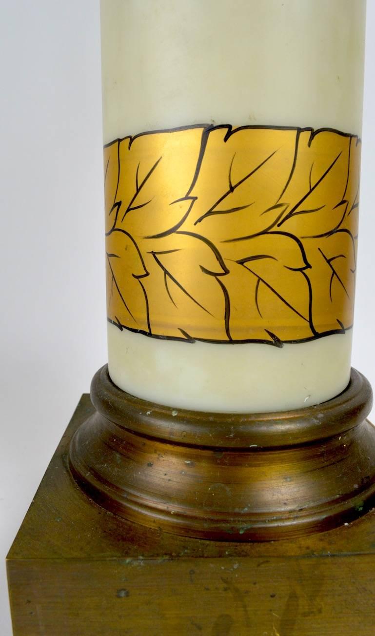 American Pair of Gold Decorated Glass Table Lamps For Sale