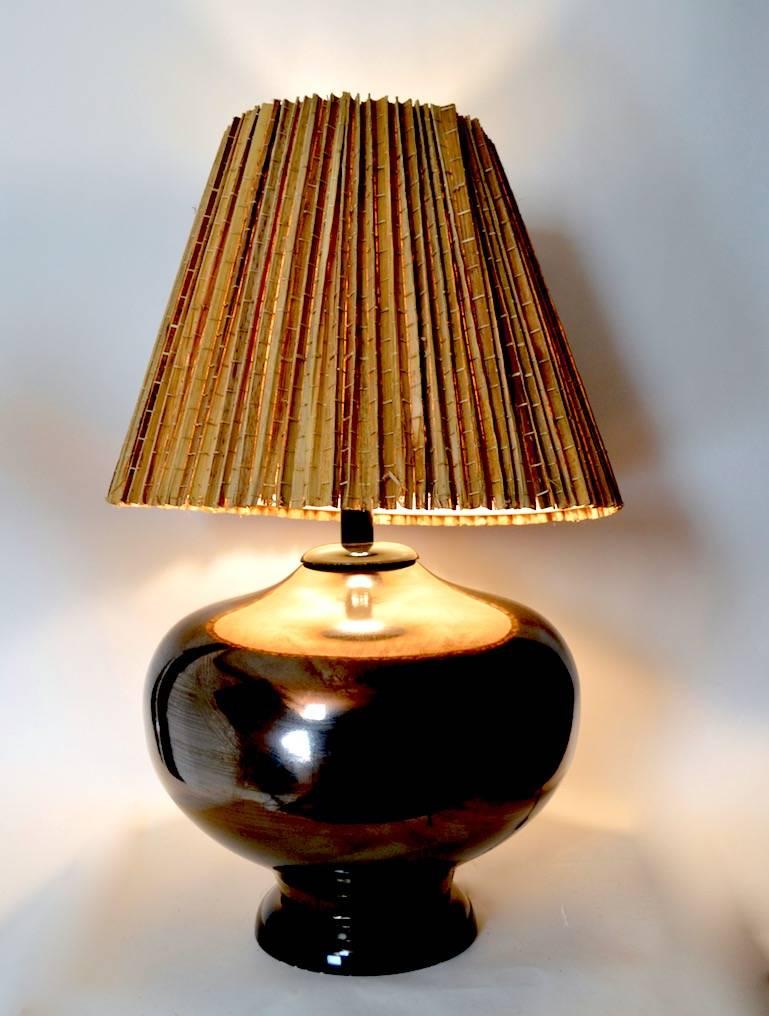 20th Century Large Mid Century Metallic Glaze Table Lamp
