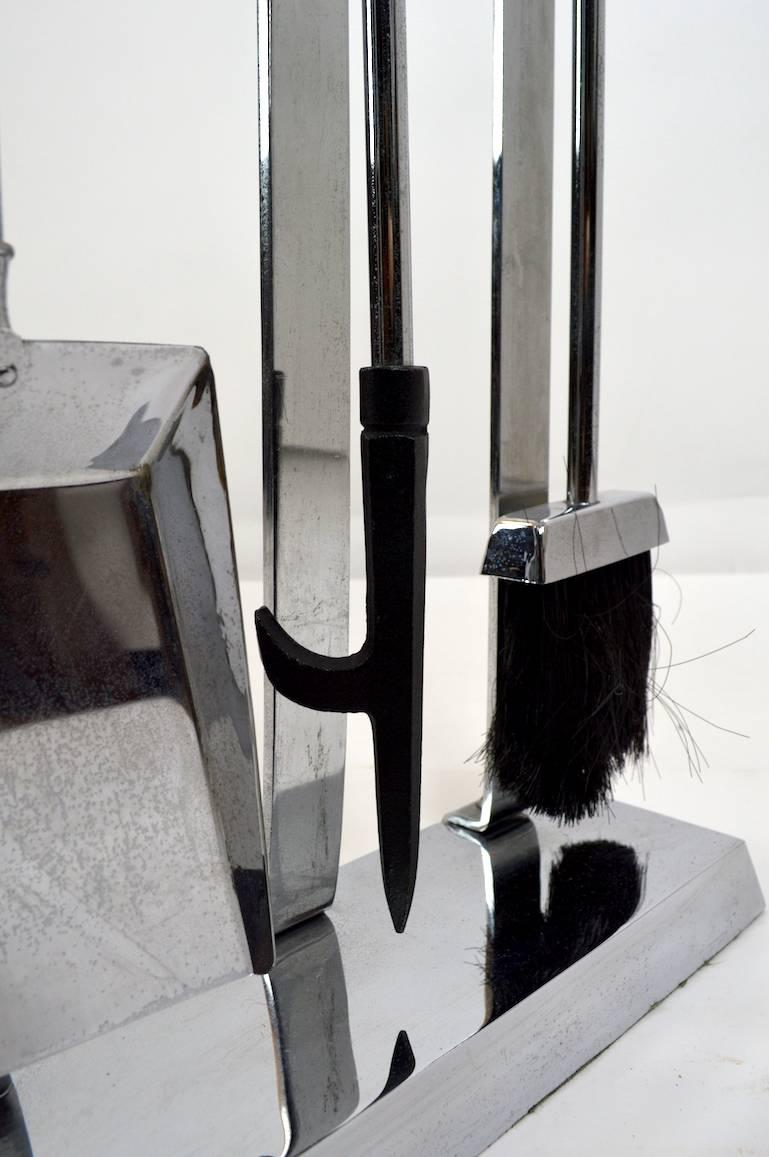 Mid-Century Modern Chrome and Lucite Fireplace Tool Set For Sale
