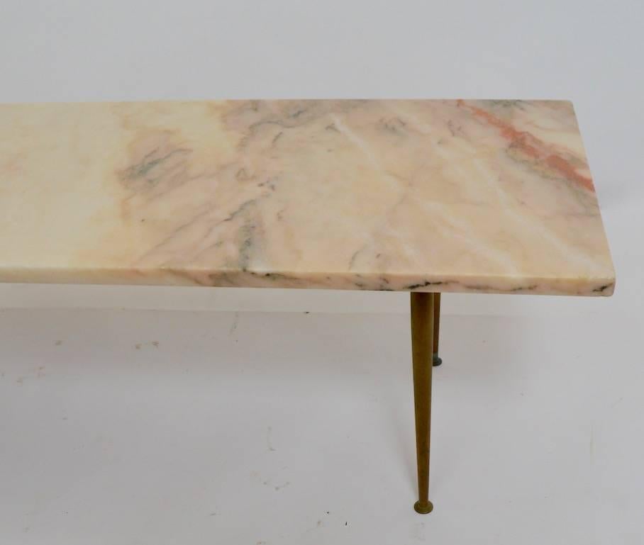 Mid-Century Modern Marble-Top Coffee Table with Solid Cast Brass Legs