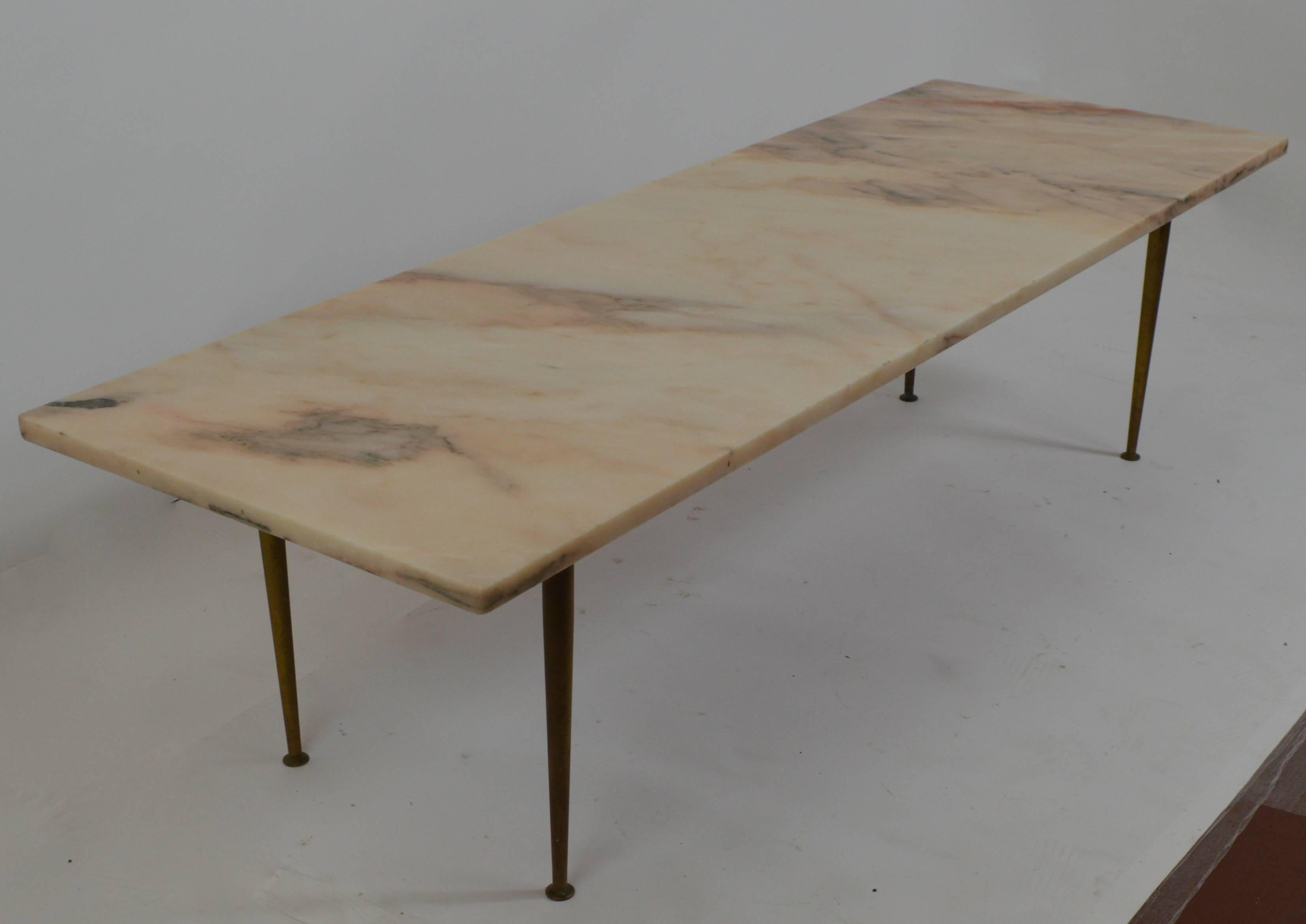 Italian Marble-Top Coffee Table with Solid Cast Brass Legs