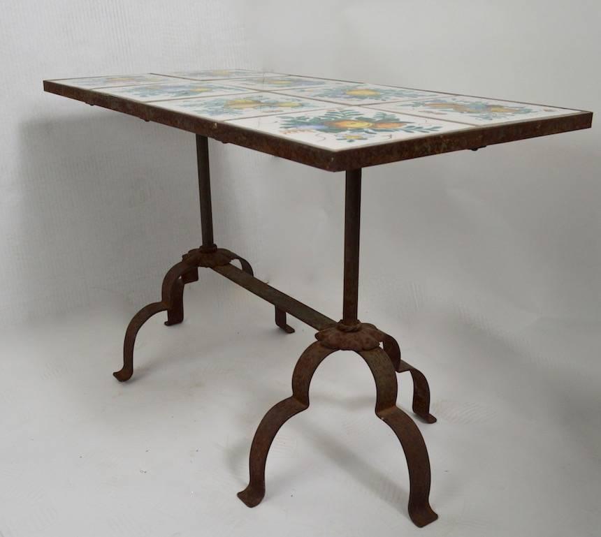 Italian Tile-Top Table with Wrought Iron Base 1