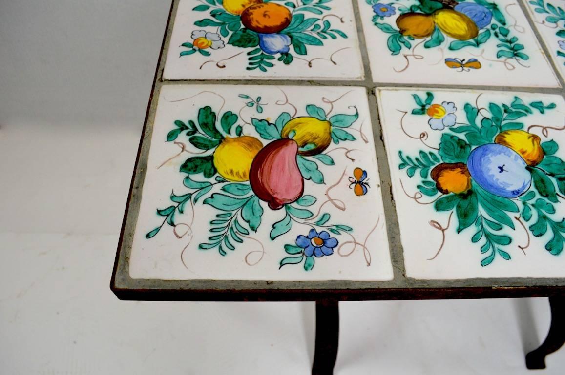 Italian Tile-Top Table with Wrought Iron Base In Good Condition In New York, NY