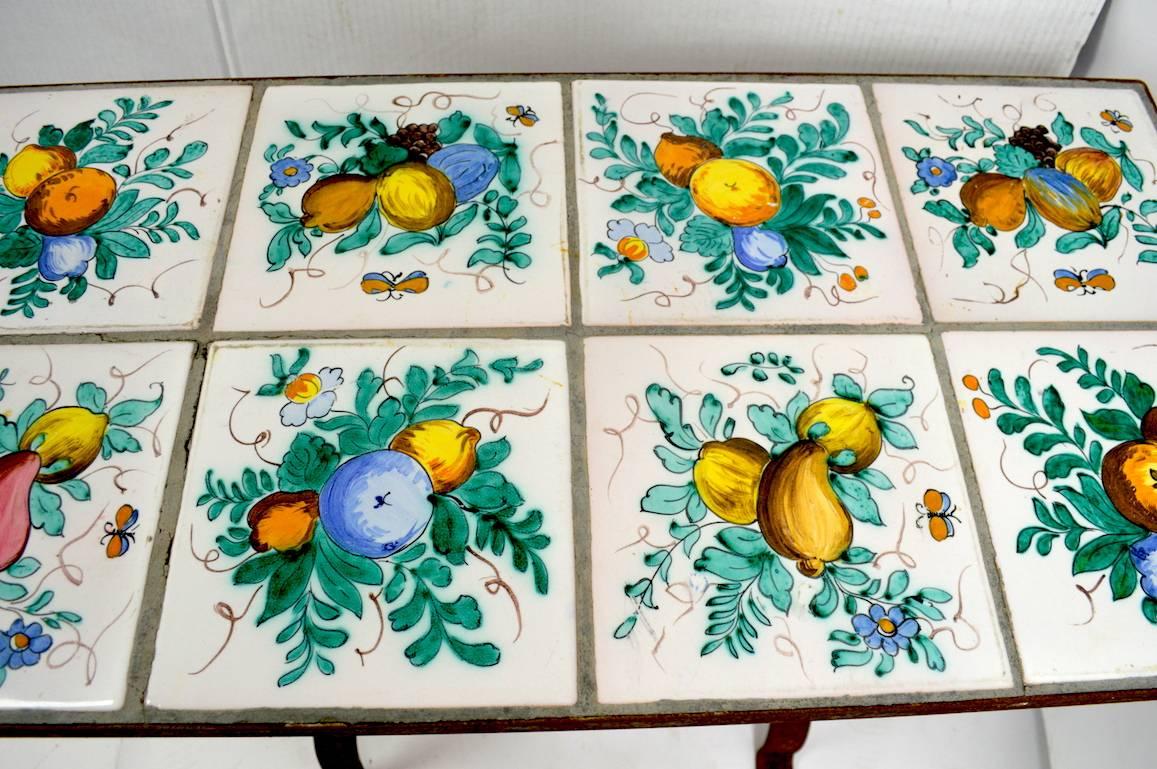 20th Century Italian Tile-Top Table with Wrought Iron Base