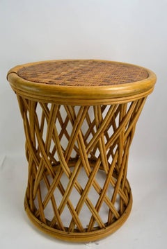 Woven Wicker and Bamboo Stool Table