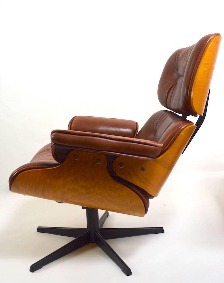 American Leather Lounge Chair and Ottoman Attributed to Selig