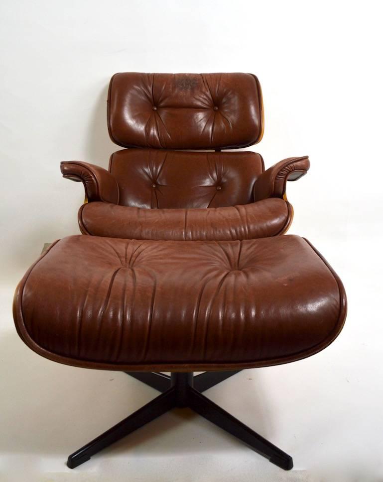 Leather Lounge Chair and Ottoman Attributed to Selig 3
