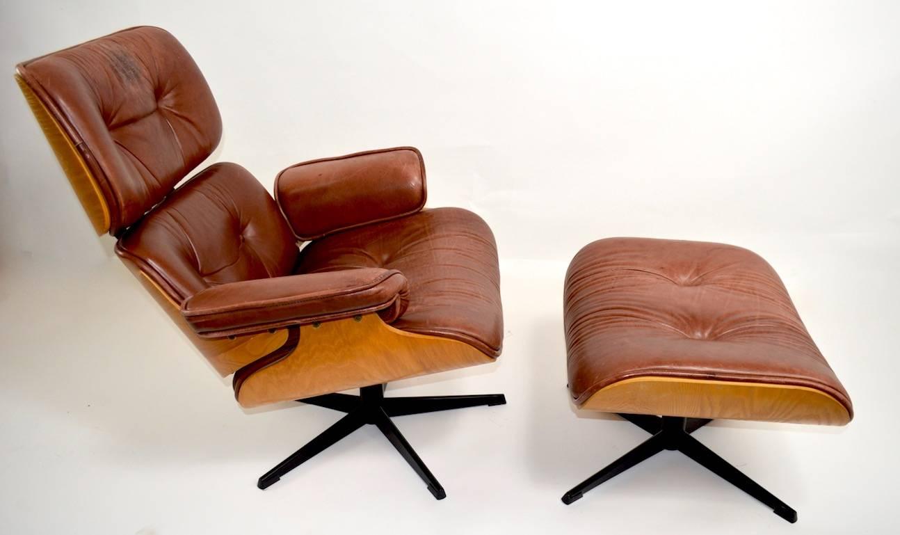 Leather Lounge Chair and Ottoman Attributed to Selig 1