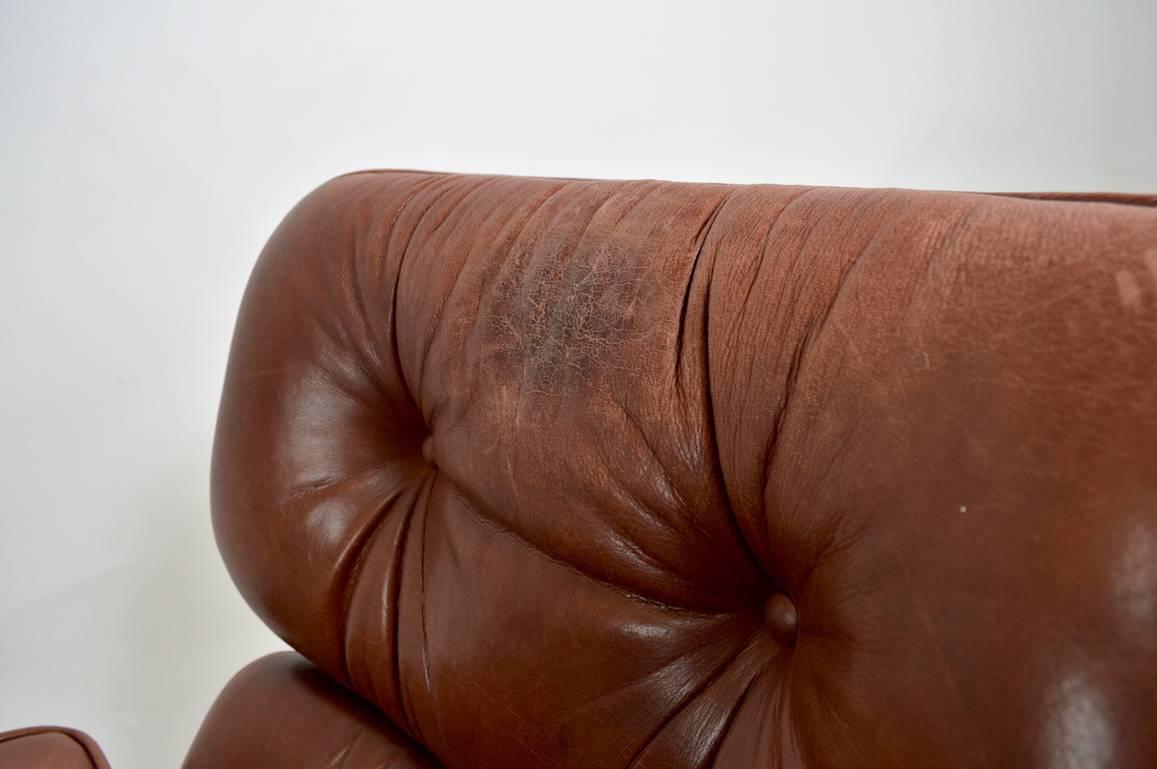 Leather Lounge Chair and Ottoman Attributed to Selig In Good Condition In New York, NY