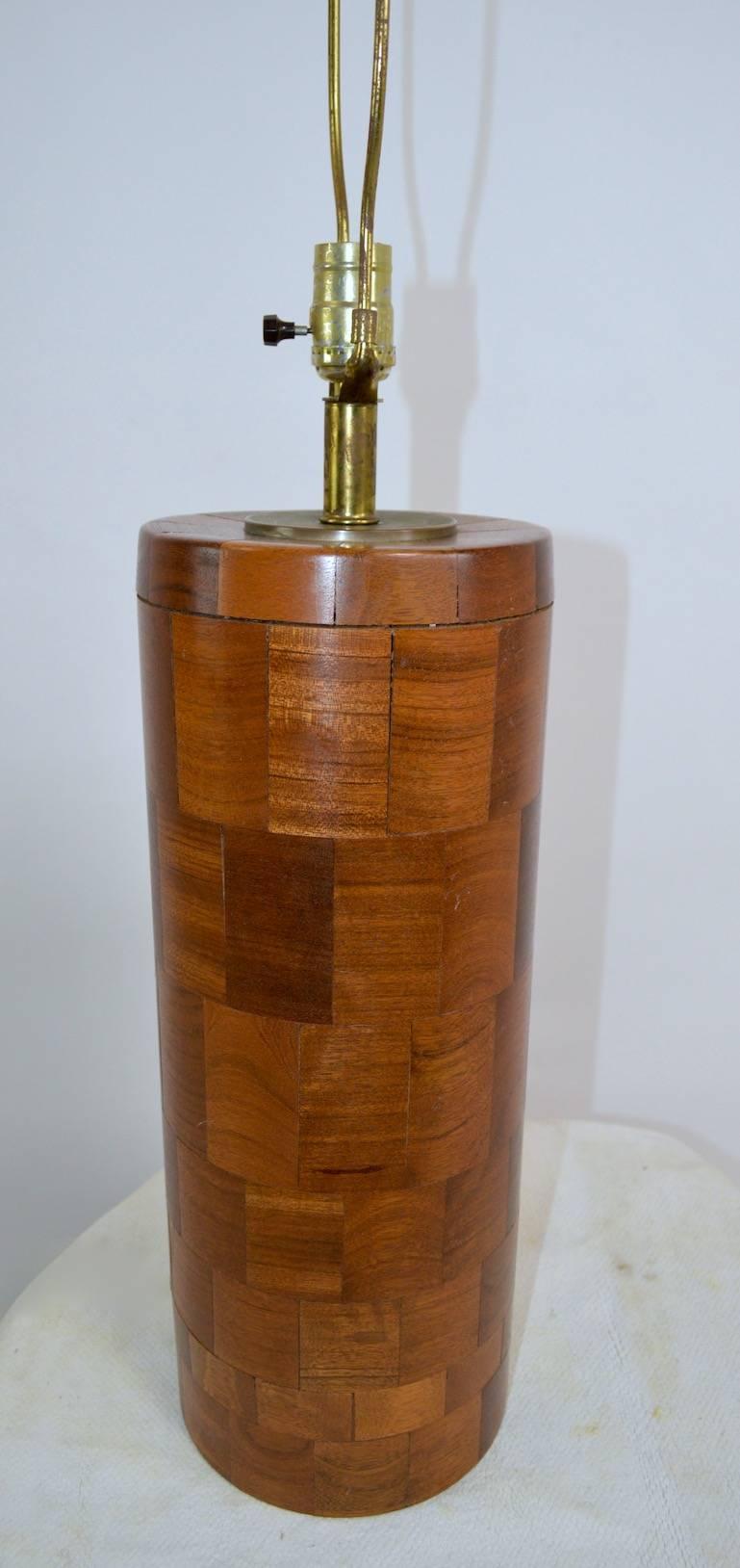 American Stacked Wood Block Table Lamp after Phil Powell