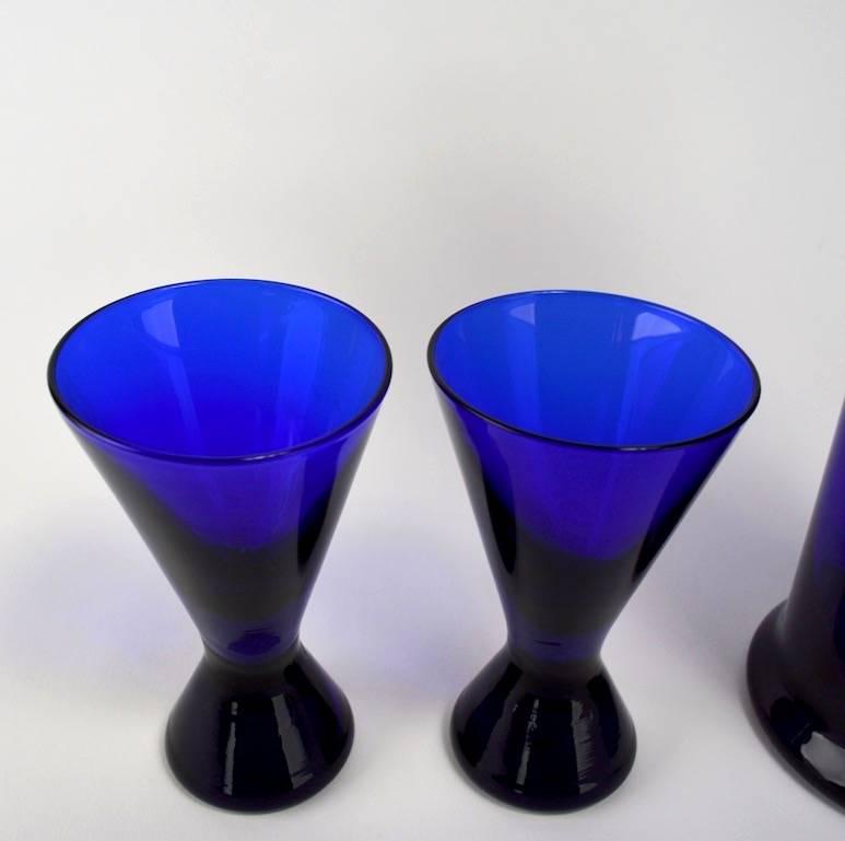 blue glass cocktail shaker