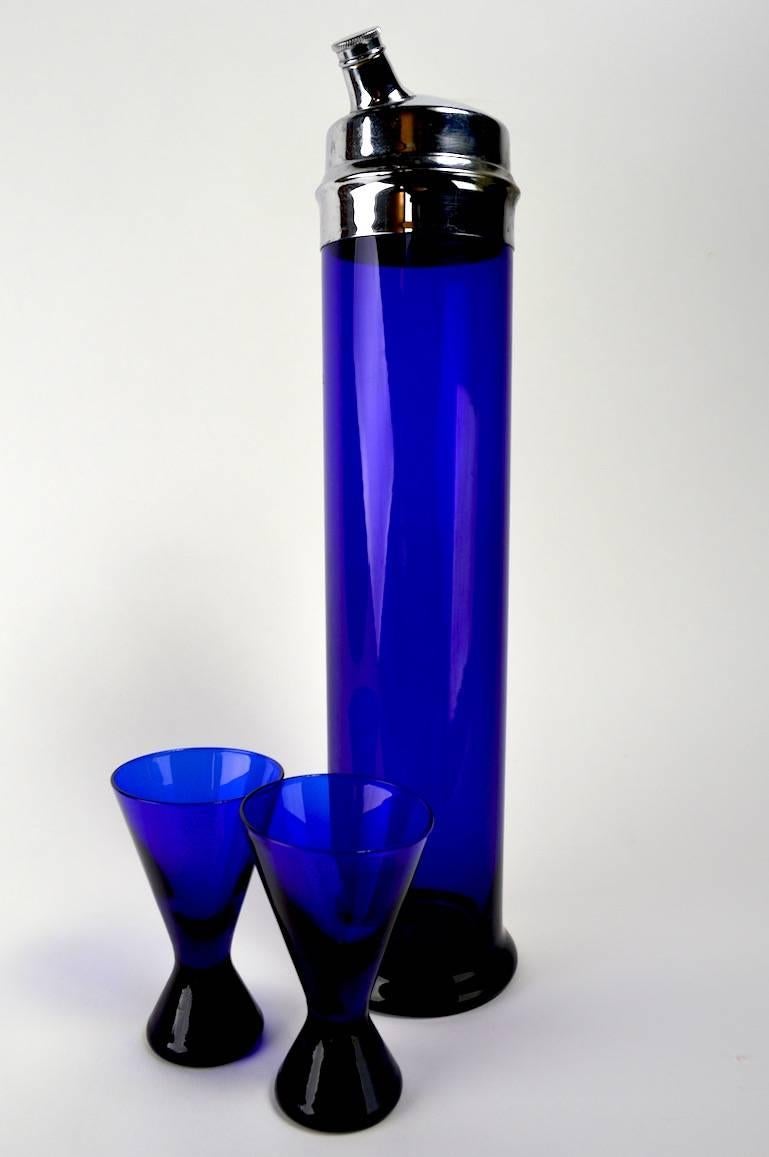 Art Deco Cocktail Set in Cobalt Glass 1