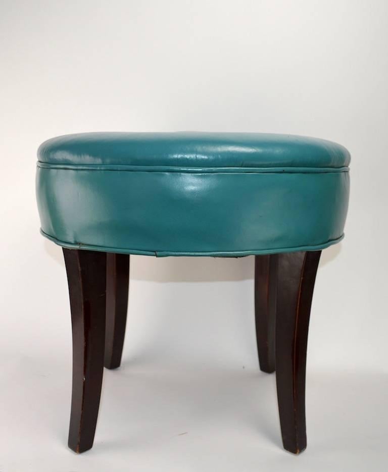 Vanity Stool Pouf in Original Turquoise Leather Upholstery at 1stDibs