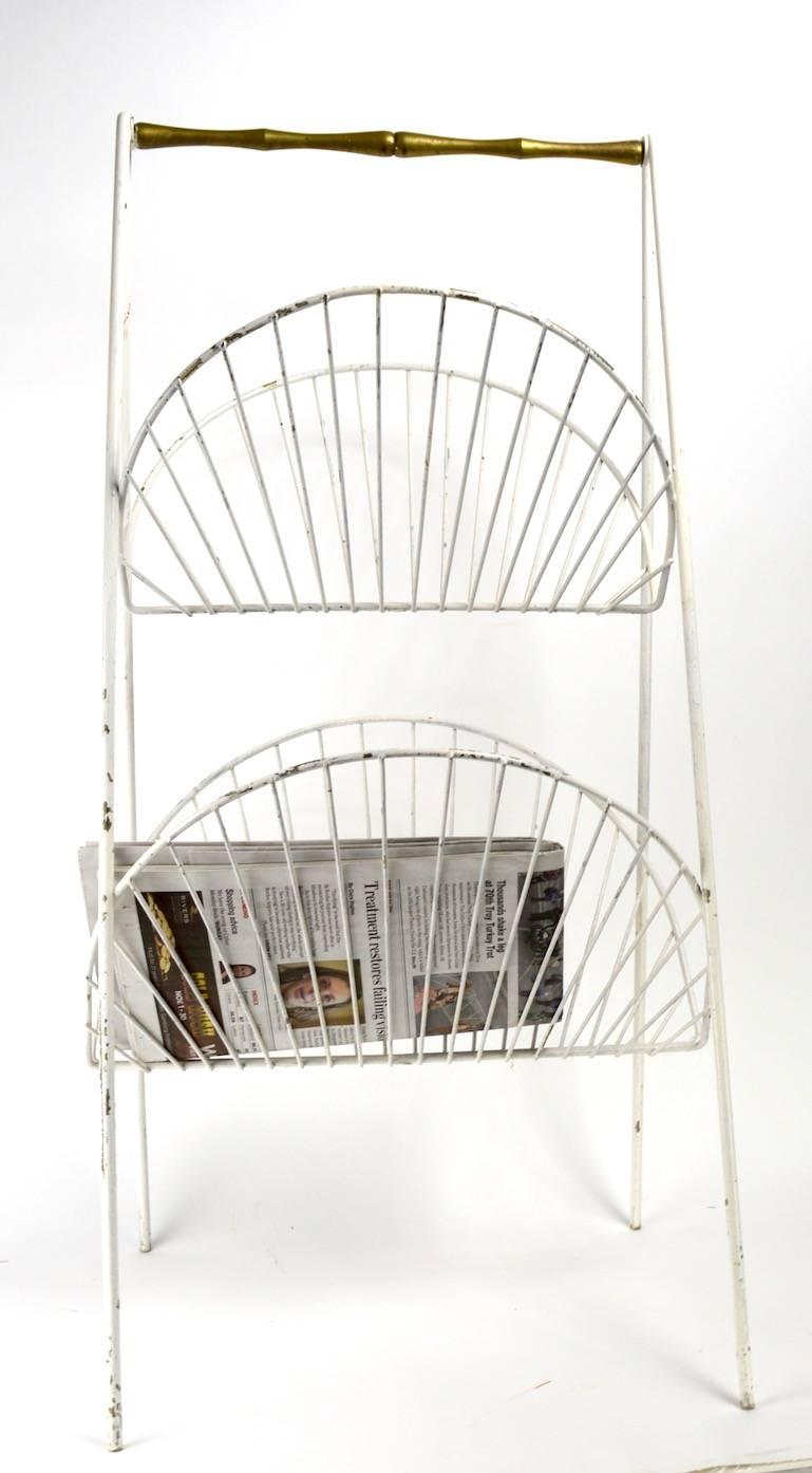 Iron and Brass Catch All Shelf Magazine Rack In Good Condition For Sale In New York, NY
