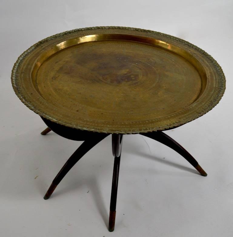 20th Century Moroccan Brass Tray Top Spider Leg Table For Sale