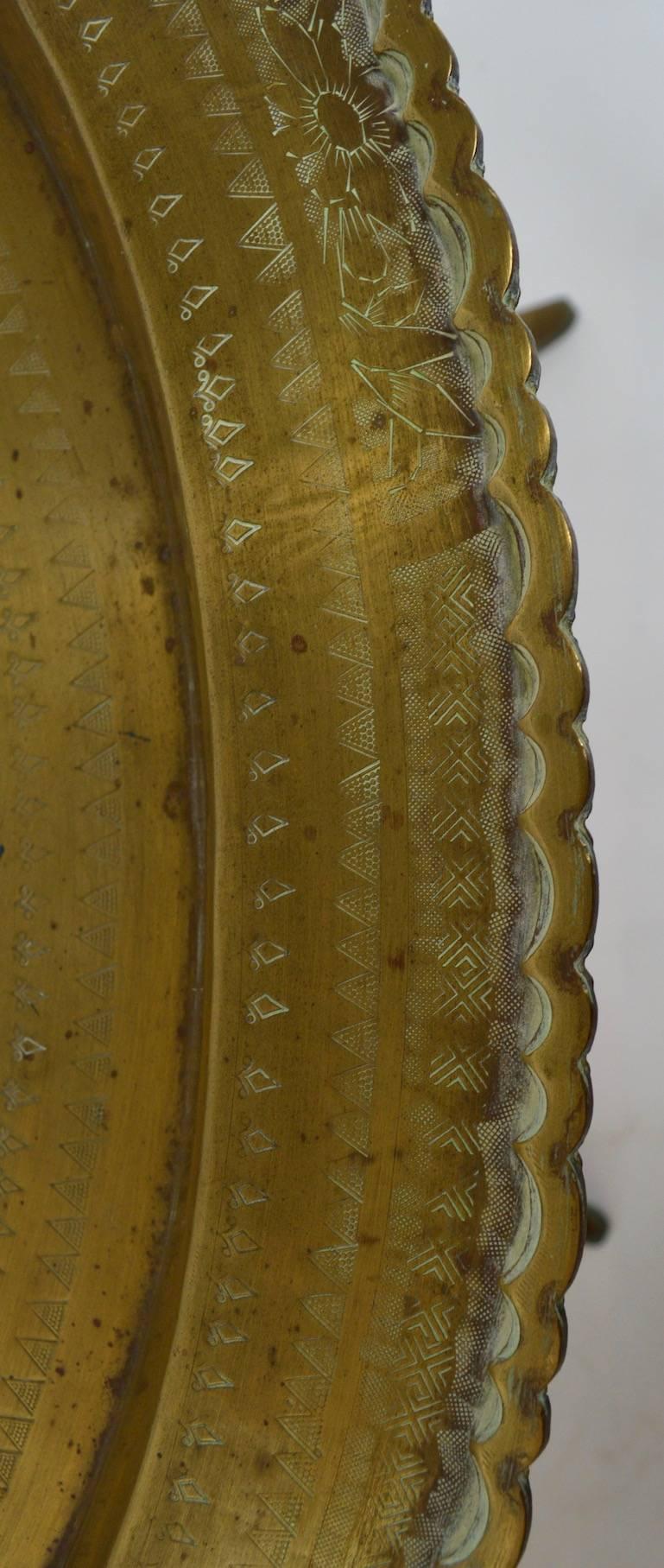 Moorish Moroccan Brass Tray Top Spider Leg Table For Sale