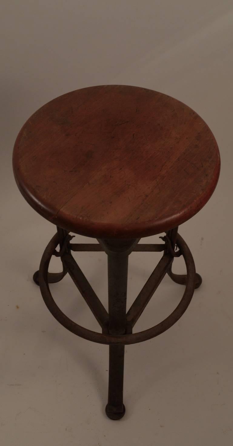 Industrial Stools Steel Base with Wood Seats In Good Condition In New York, NY