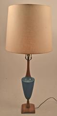 Mid-Century Ceramic and Teak Lamp
