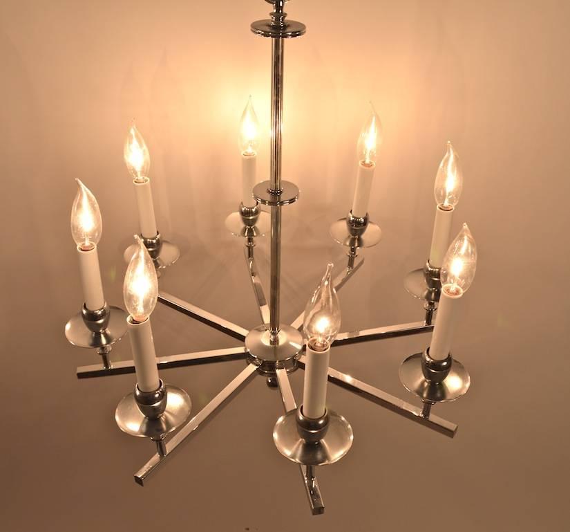  Chrome Eight-Light Spoke Chandelier For Sale 1