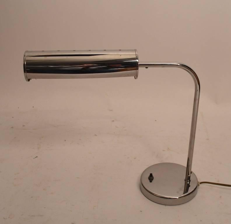 Modernist chrome desk lamp with cylindrical hood shade. Shade (9