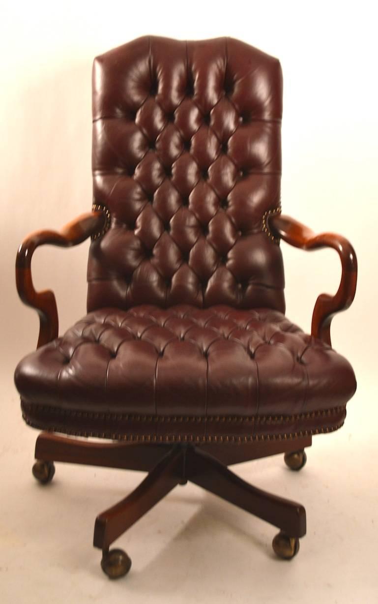 Late 20th Century Swivel Tilt Tufted Leather Chair
