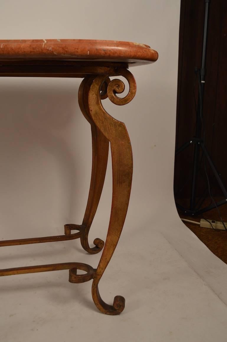 Italian Ruoge Marble and Wrought Iron Console Table After Subes