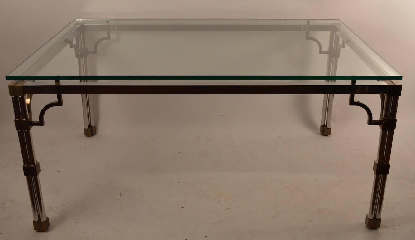 Italian Chrome and Brass Glass-Top Dining Table