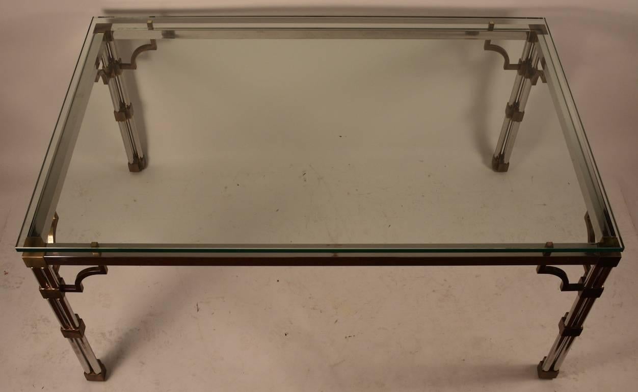 Chrome and Brass Glass-Top Dining Table In Excellent Condition In New York, NY