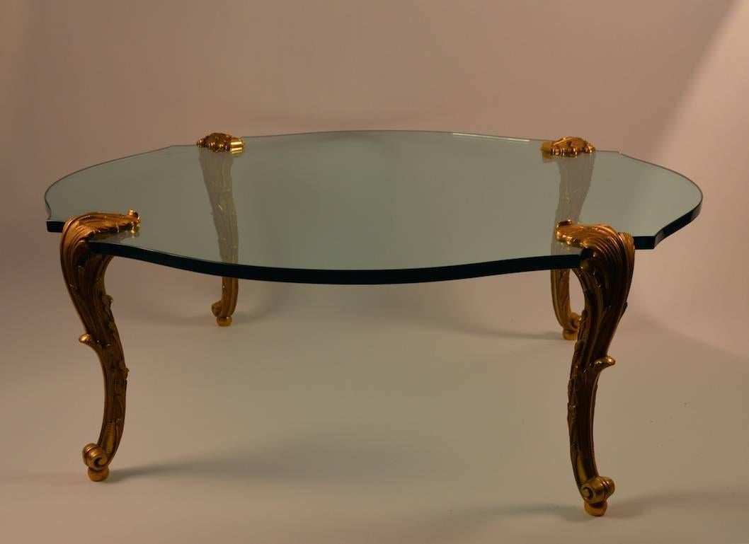 American P.E. Guerin Scalloped Edge Coffee Cocktail Circular Table with Gilt Brass Legs