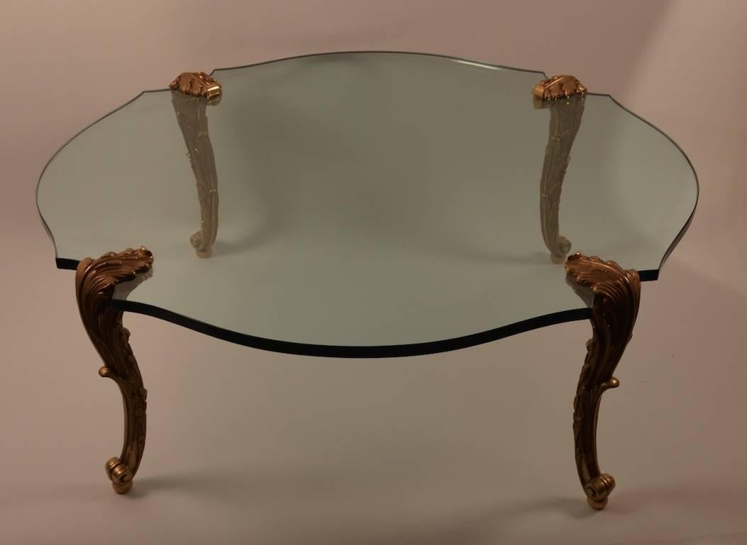 20th Century P.E. Guerin Scalloped Edge Coffee Cocktail Circular Table with Gilt Brass Legs