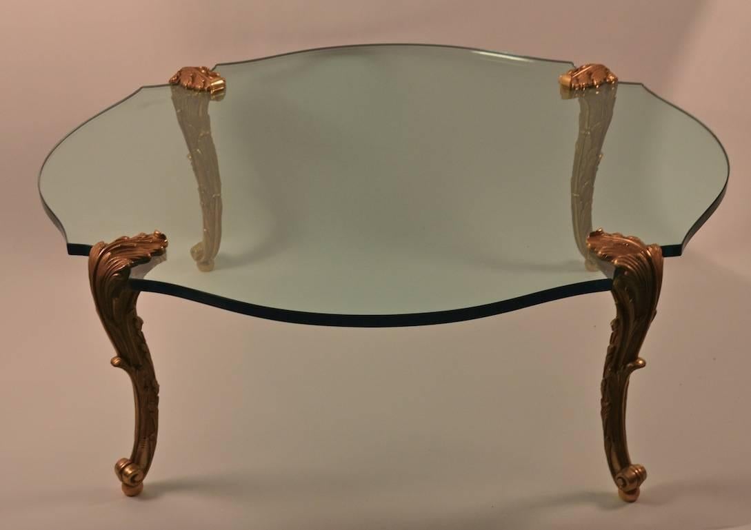 Neoclassical P.E. Guerin Scalloped Edge Coffee Cocktail Circular Table with Gilt Brass Legs