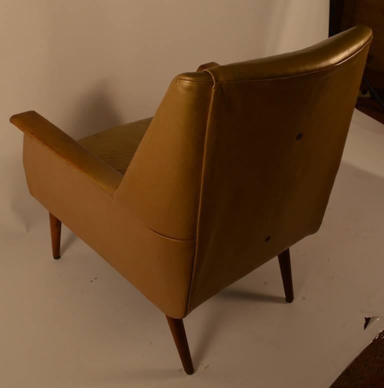 Gold Finish Leather Mid Century Lounge Chair  1