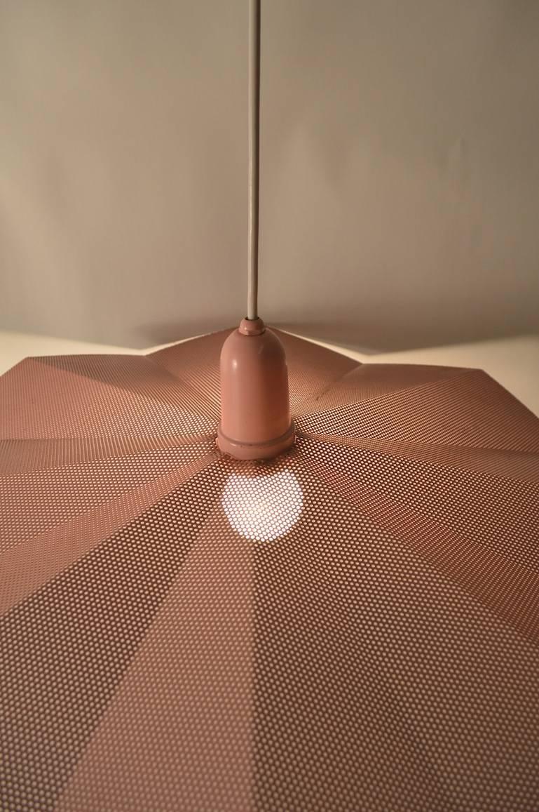 Mid-Century Modern Perforated Metal Shade with Pink Enameled Paint Finish