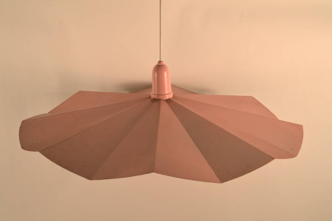 Late 20th Century Perforated Metal Shade with Pink Enameled Paint Finish