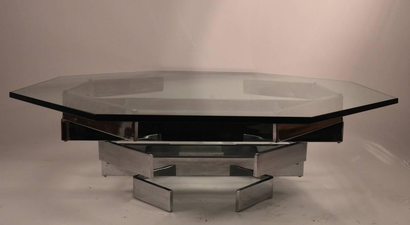 Late 20th Century Chrome and Glass Octagonal Coffee Table  For Sale