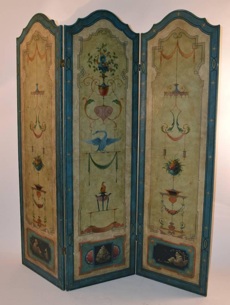 Hand-Painted Art Deco Folding Screen In Excellent Condition In New York, NY