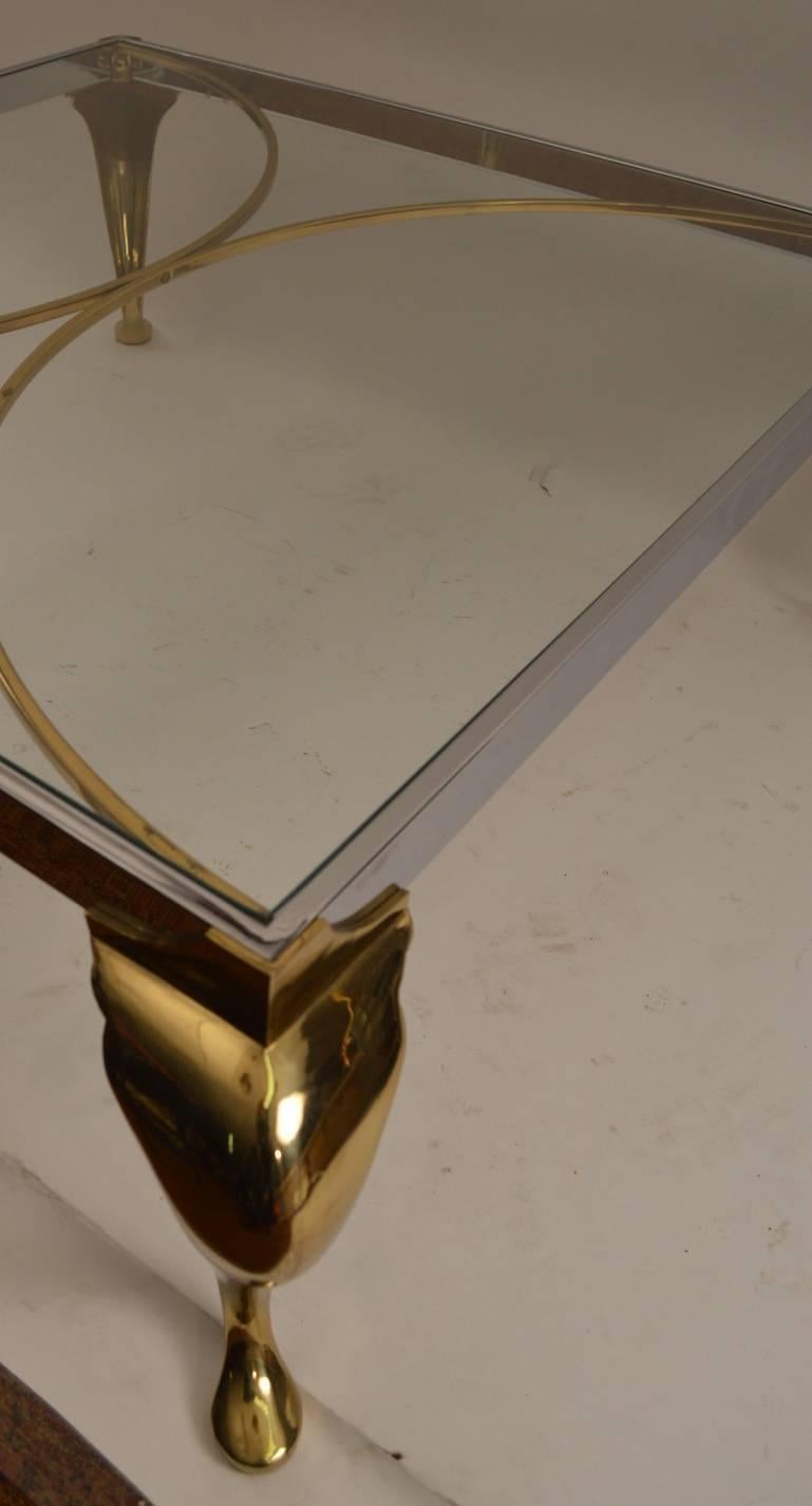 Mid-20th Century Hollywood Regency Brass and Chrome Coffee Table