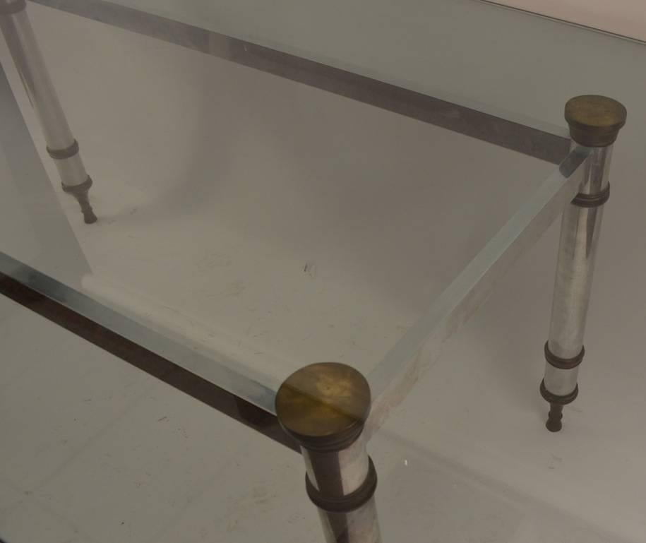 Glass-Top Aluminum and Brass Base Dining Table In Good Condition For Sale In New York, NY