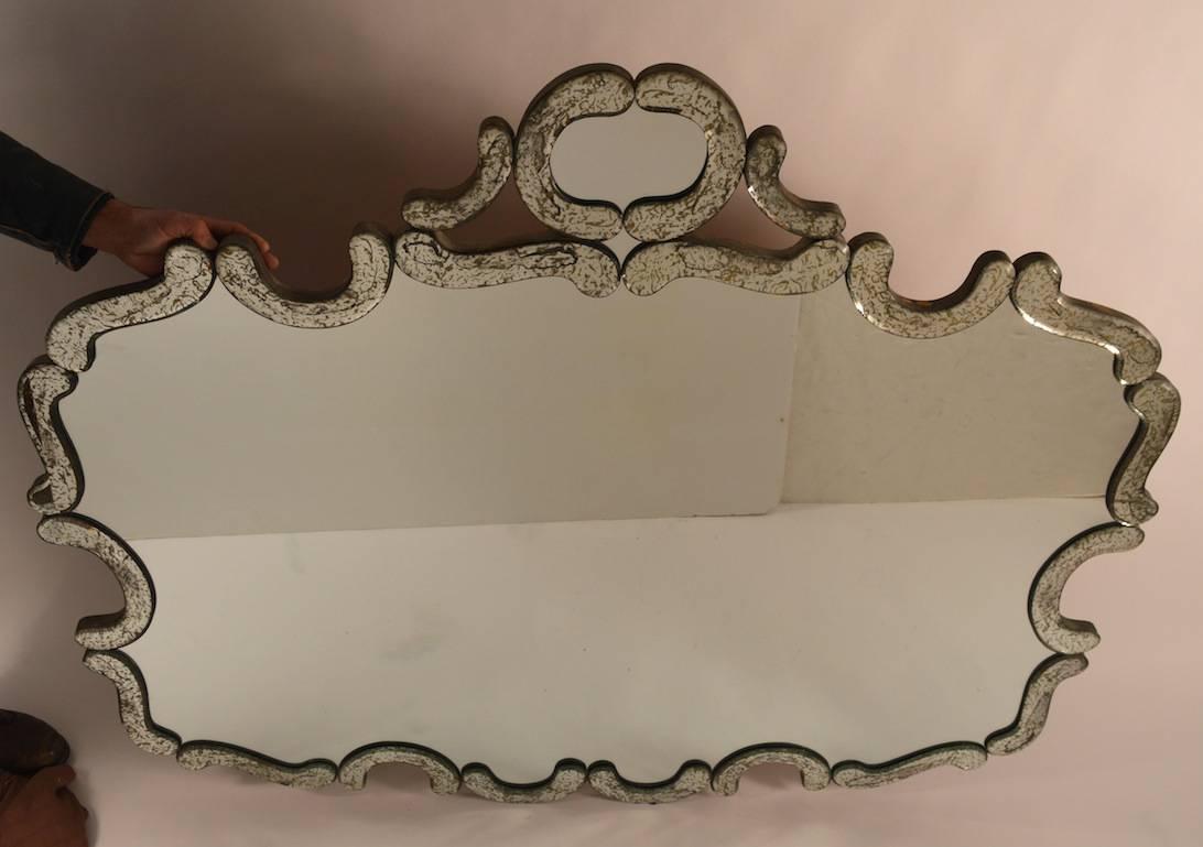 Venetian Shield Mirror with Marblezed Mirrored Frame In Excellent Condition In New York, NY