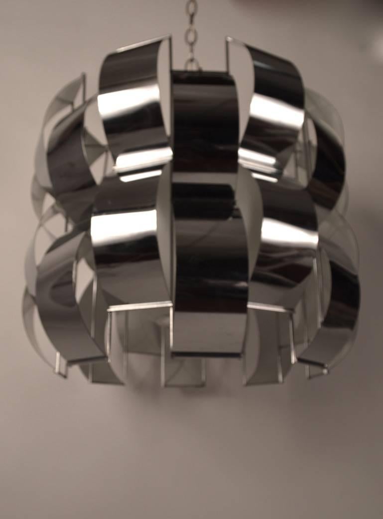 American Modernist Chrome and Glass Chandelier by Lightolier For Sale
