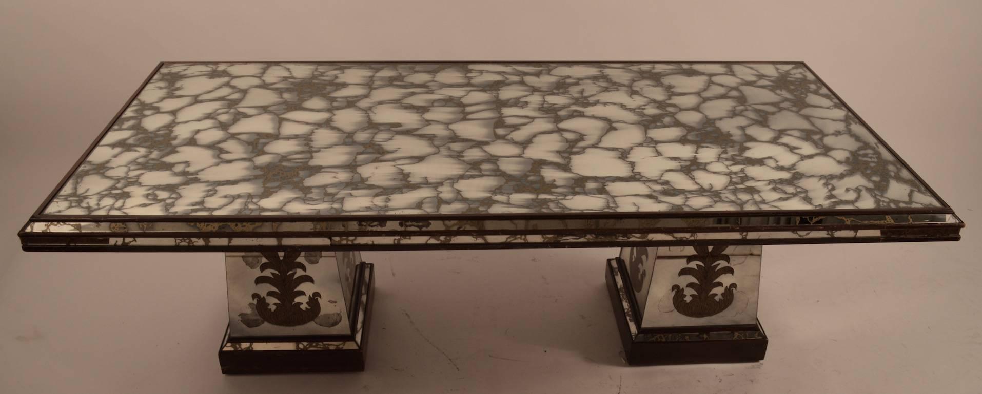 Hollywood Regency Eglomise Faux Marbeilized Mirrored Coffee or Cocktail Table