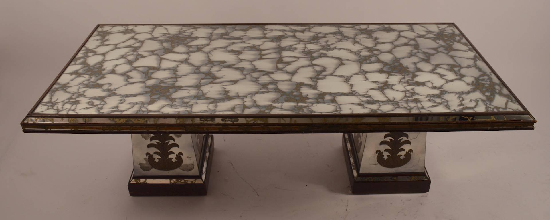 Eglomise Faux Marbeilized Mirrored Coffee or Cocktail Table In Good Condition In New York, NY