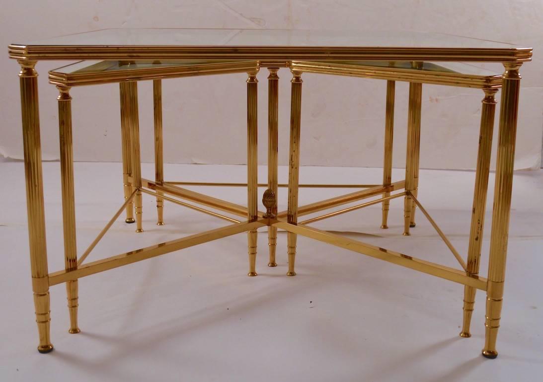 Five piece nesting tables brass frames with mirrored tops 1